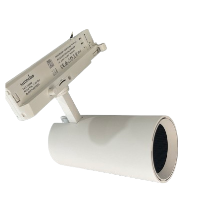 30W 3-faset Dæmpbar RA90 skinnespot - Justerbar lysstyrke, Hvid, Inkl. bikubegitter