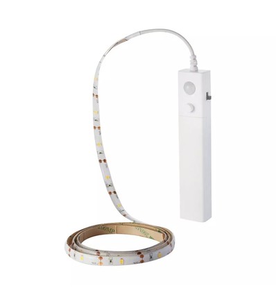 V-Tac 2,4W/m stænktæt LED strip - 1m, 6V, IP65, PIR sensor, batteri, 30 LED pr. meter