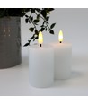 LED Bloklys, 2 stk, flammeeffekt, hvid - 7,5cm høj, Ø5cm, virker med fjernbetj, ægte stearin