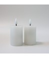 LED Bloklys, 2 stk, flammeeffekt, hvid - 7,5cm høj, Ø5cm, virker med fjernbetj, ægte stearin