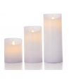 LED Bloklys, 3 stk, Ø7,5cm, bevægelig flamme, hvid - Inkl. fjernbetjening og timer, 10/13/15cm høj, ægte stearin