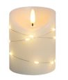LED Bloklys med lyskæde, 10cm høj, flammeeffekt - Ø7,5cm, 10cm høj, virker m. fjernbetj, ægte stearin