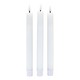 3-pak hvide LED stearinlys, flammeeffekt - Ø2,2cm, Højde: 24,5cm, stagelys, inkl. fjernb., timer, batteri
