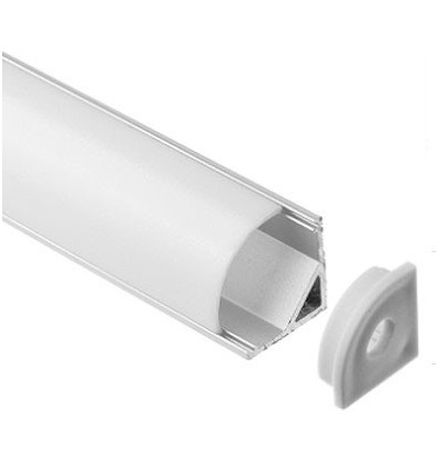 Alu hjørneprofil 16x16 til LED strip - 1 meter, inkl. mælkehvidt cover, klips og endestykker, anodiseret