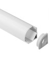 Alu hjørneprofil 16x16 til LED strip - 1 meter, inkl. mælkehvidt cover, klips og endestykker, anodiseret