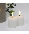 LED Bloklys, 2 stk, flammeeffekt, hvid - 5cm høj, Ø5cm, virker med fjernbetj, ægte stearin