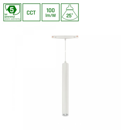 System Shift CCT - Hangit Nedhængt Skinne Lys 12W - 40x297 (900mm Kabel), 25°, Hvid, CCT Switch