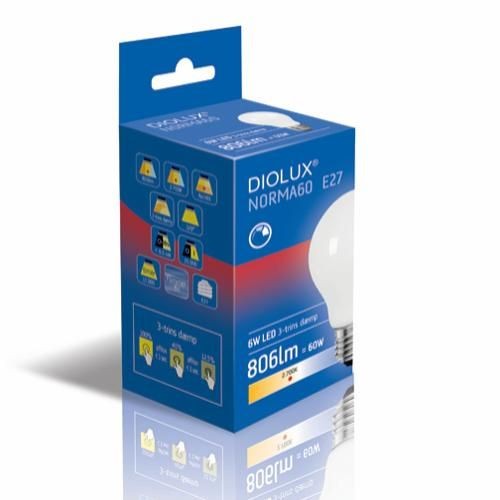 Outlet: DIOLUX Norma60 (3-step Dim) E27 LED Pære 6W 2700K 806Lm