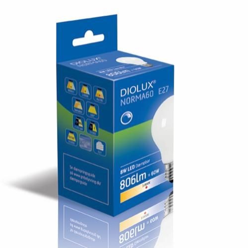 Outlet: DIOLUX NORMA60 Mat LED Pære E27 8W i 3000K 806Lm Ra90 Dæmpbar