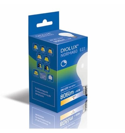 Outlet: DIOLUX NORMA60 Mat LED Pære E27 8W i 3000K 806Lm Ra90 Dæmpbar