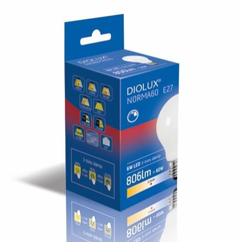 Outlet: DIOLUX Norma60 (3-step Dim) E27 LED Pære 6W i 3000K, 806Lm