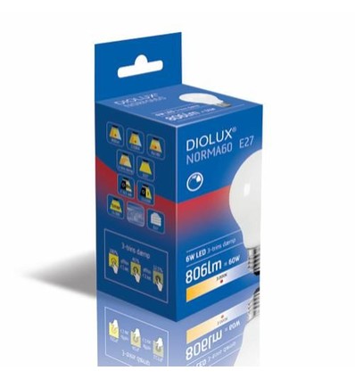 Outlet: DIOLUX Norma60 (3-step Dim) E27 LED Pære 6W i 3000K, 806Lm