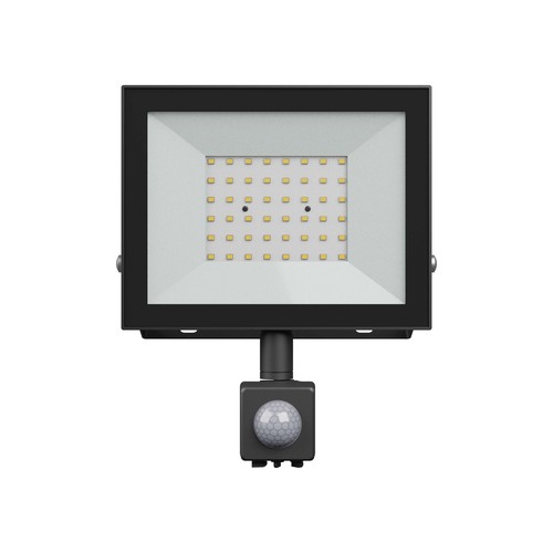 Noctis Lux lyskaster 50W - kold hvid, 230V, IP44, 176x221x53mm, sort, PIR sensor