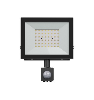 Noctis Lux lyskaster 50W - kold hvid, 230V, IP44, 176x221x53mm, sort, PIR sensor
