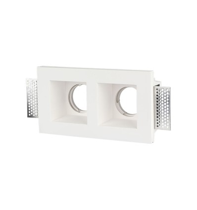 Dobbelt gips indbygningsspot - Firkantet, hvid, til 2x GU10/GU5.3, max 35W, IP20