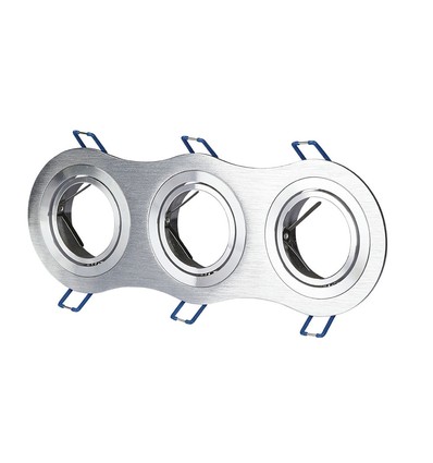 3xGU10 indbygningsspot - Rund, børstet aluminium, IP20 indendørs, uden lyskilde