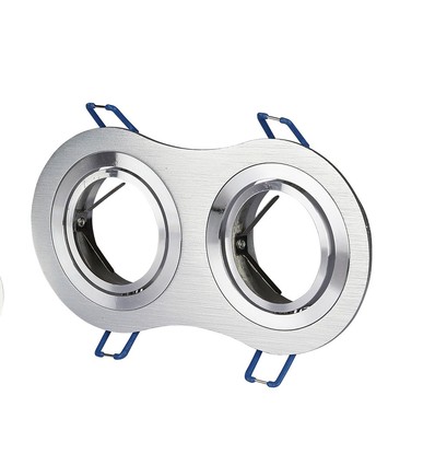 Dobbelt GU10 indbygningsspot - Rund, børstet aluminium, justerbar, uden lyskilde