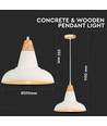 Ø29cm pendel i beton og træ - E27 fatning, 1m ledning, IP20 indendørs