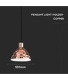 E27 pendelophæng i kobber, Ø30cm - 1m ledning, IP20, max 60W, uden lyskilde