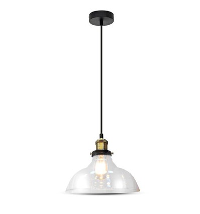 Ø24,5cm E27 pendel i glas - Transparent, max 60W, 110cm højde, metal base