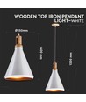 E27 pendel i hvid med trætop - Max 60W, jern, uden lyskilde