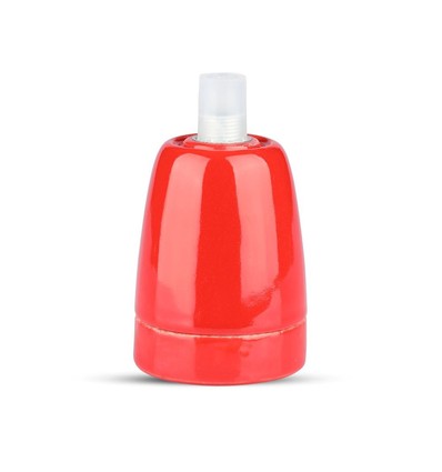 E27 porcelænsfatning, rød - Max 60W, Ø4,7cm, til ophæng