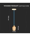 E27 pendelophæng i træ med blå ledning - Max 60W, elegant design, uden lyskilde