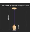 E27 pendel i valnød med lilla stofledning - Ø7,3 cm, 1 meter ledning, uden lyskilde