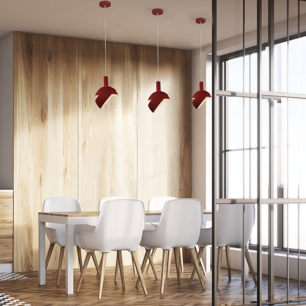 E14 pendelophæng med rød aluminiumsskærm - Max 60W, rød, 180x100x1200mm