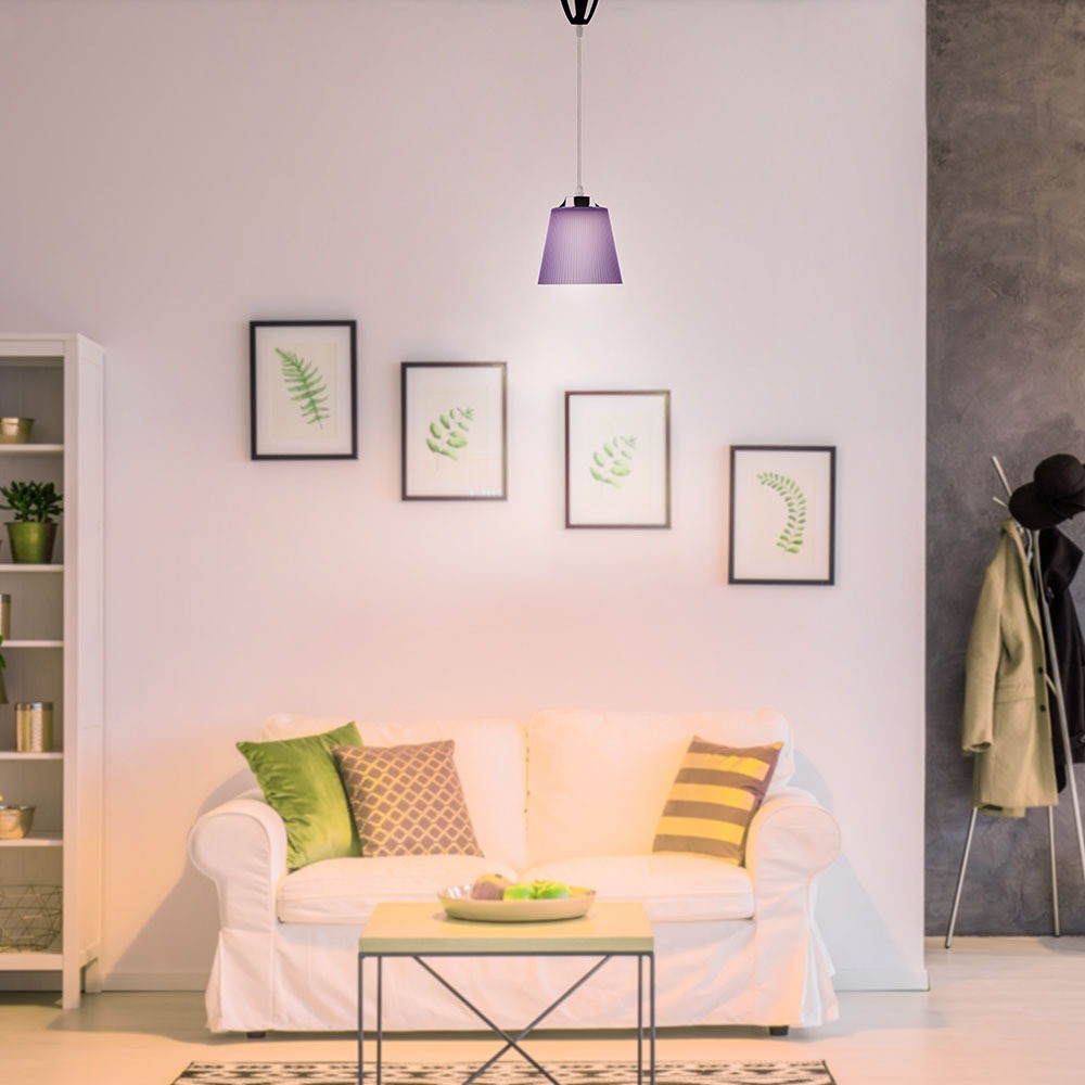 7W LED pendel / loftlampe - Krom med lilla skærm, 4000K, Ø15cm, 90 grader lysvinkel - Kulør : Neutral