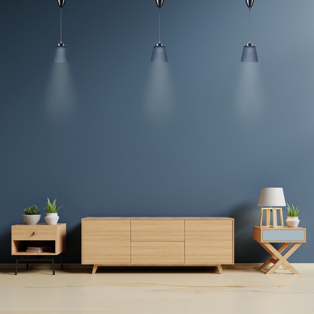 7W LED pendel / loftlampe - Ø15cm, 4000K, blå skærm, krom krop, inkl. lyskilde - Kulør : Neutral