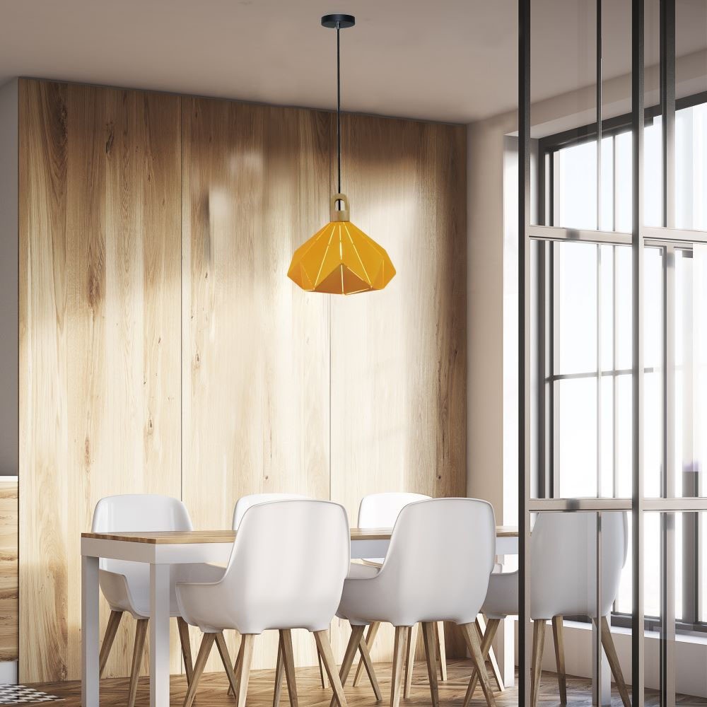 Pastel Wooden Prism pendel, gul - E27 fatning, 320x270mm, max 60W, 5 års garanti