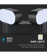 12W roterbar LED væglampe med 2 hoveder - IP65, sort, 1320lm, 3000K, inkl. lyskilde