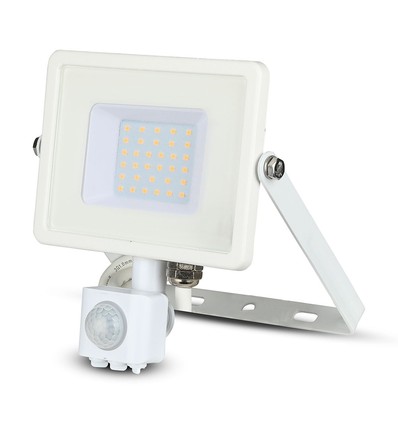 30W LED projektør med sensor, Samsung LED chip - IP65, hvid, 6400K, 5 års garanti