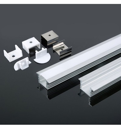 Monteringssæt med diffuser - LED-stribe, nedsænket, 2000x24,5x12,2mm, Sølv