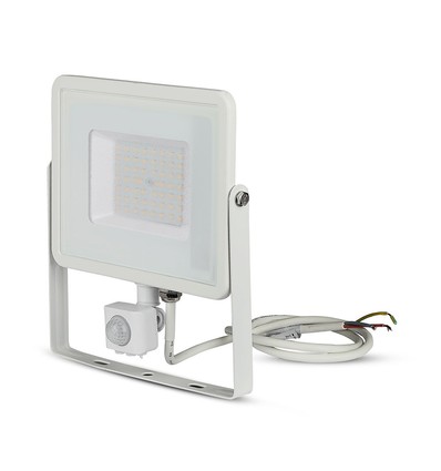 PIR sensor projektør 50W - Samsung chip, 3000K, hvid hus