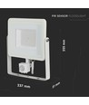 PIR sensor projektør 50W - Samsung chip, 3000K, hvid hus