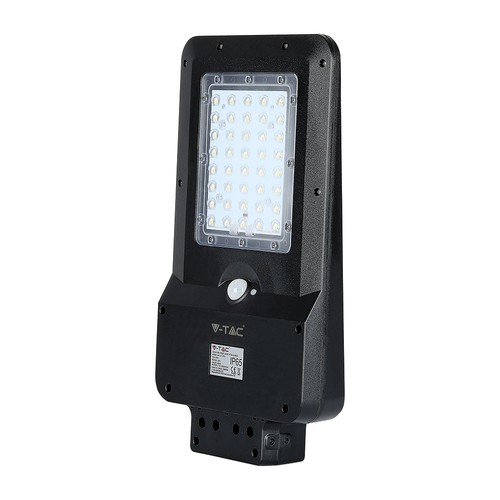 15W LED solcelle gadelampe - 1600lm, IP65, sort, bevægelsessensor, 7.4V lithium batteri
