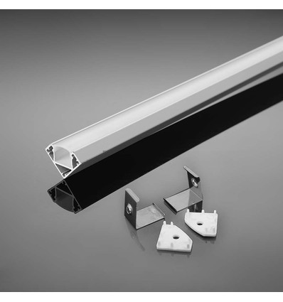 Monteringssæt - Diffuser til LED Strip PCB 12mm, Hjørne, 2000x19x19mm, Hvid