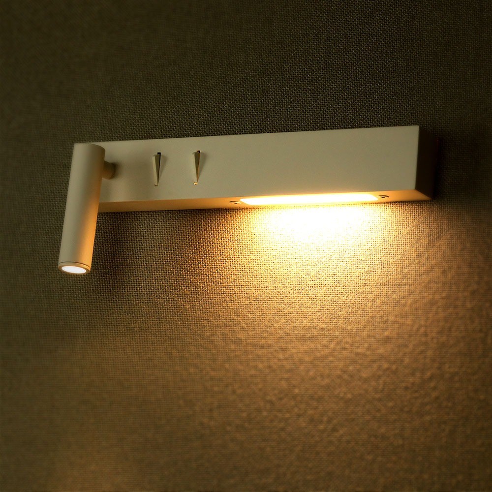 3W+3W LED hotel sengelampe - Hvid, 3000K, aluminium, væglampe - Kulør : Varm