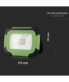 V-TAC Projektør 10W - LED, Genopladelig, Samsung Chip, 6400K, SOS Flash