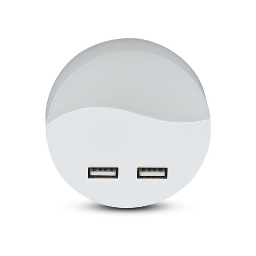 0,45W Natlampe - LED, EU-stik, med USB, Samsung Chip, 3000K, Rund
