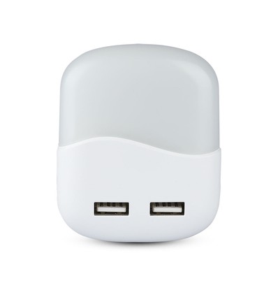 0,45W Natlys LED (EU stik) med USB Samsung chip 3000K - firkantet