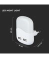 0,45W Natlampe - LED, EU Stik, USB, Samsung Chip 4000K, Firkantet