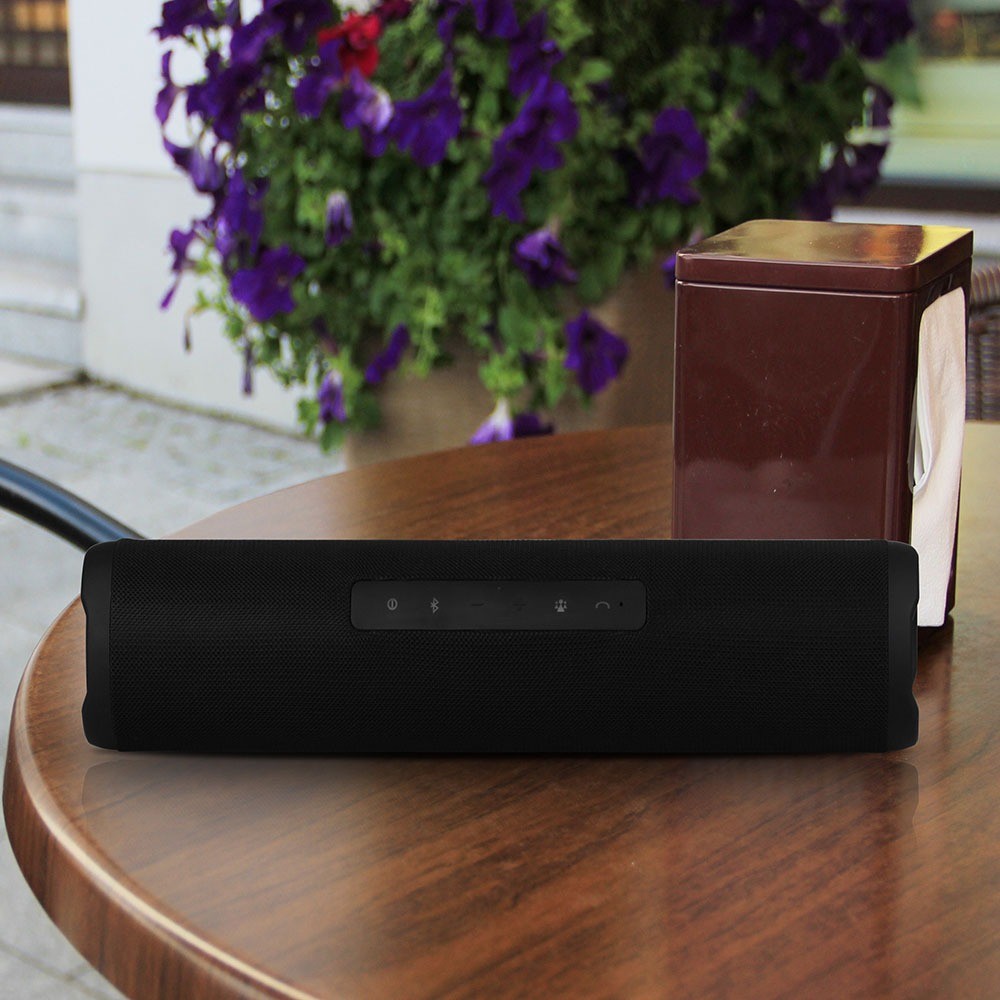 Bærbar Bluetooth højttaler med stofdesign - 2x3W, sort, FM radio, USB/TF, TWS, genopladelig, 39,4cm lang