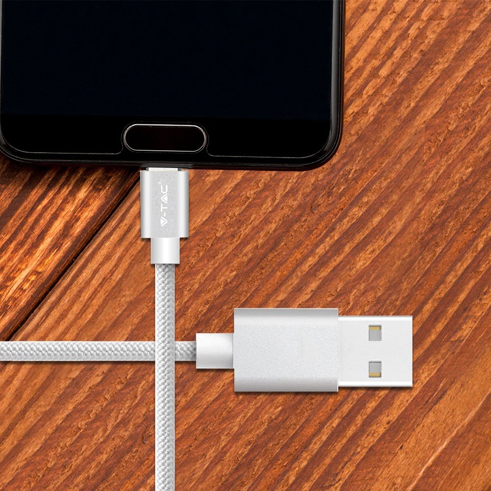 1m Micro USB Kabel - Flettet Nylon, Sølv, Platinum Serien