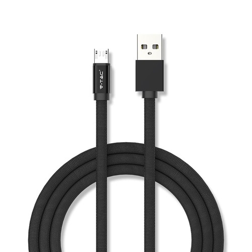 MicroUSB kabel 1m sort - Bomuldsstof, MicroUSB til USB-A