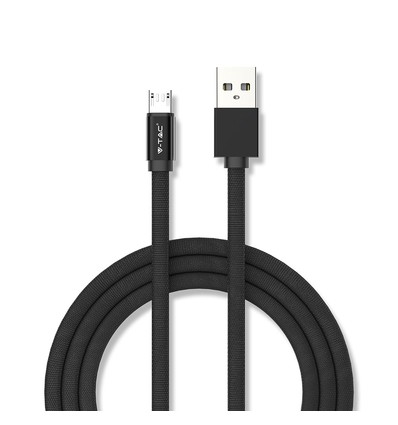 1M Micro USB Fletkabel - Bomuldsstof, Sort (Ruby Serie)