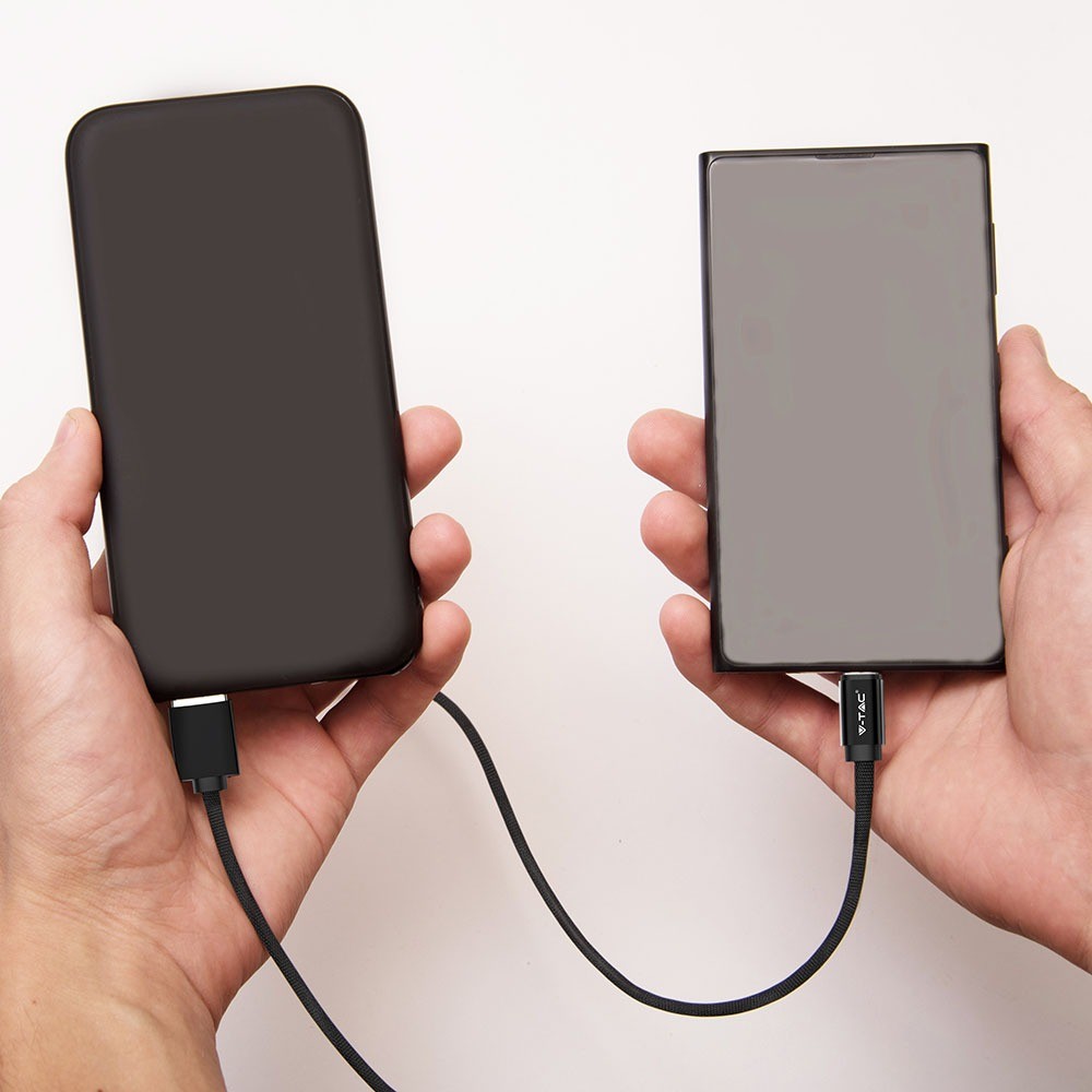 MicroUSB kabel 1m sort - Bomuldsstof, MicroUSB til USB-A billede
