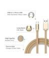 MicroUSB kabel 1m guld - Bomuldsstof, MicroUSB til USB-A